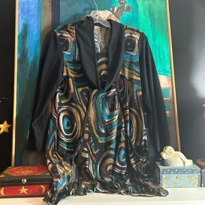 Y2K Abstract Patterned Cowl Neck Sweater Size M